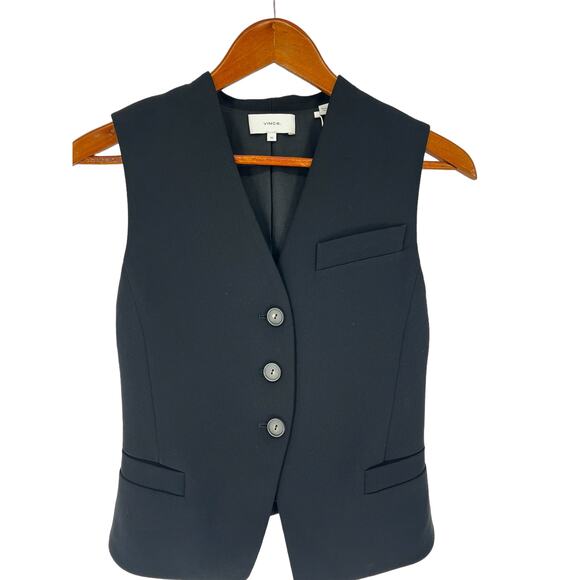 Vince Black Cutaway Crepe Vest in Black - Picture 7 of 15